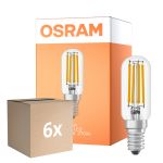 Multipack 6x Osram LED Special E14 Tubular Bulbo T26 Con Filamento Clara 6.5W 730lm - 827 Luz Muy Cálida | Regulable - Reemplazo 55W