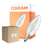 Multipack 6x Osram Classic LED E14 Retorcida candle Con Filamento Clara 2.8W 250lm - 827 Luz Muy Cálida | Regulable - Reemplazo 25W